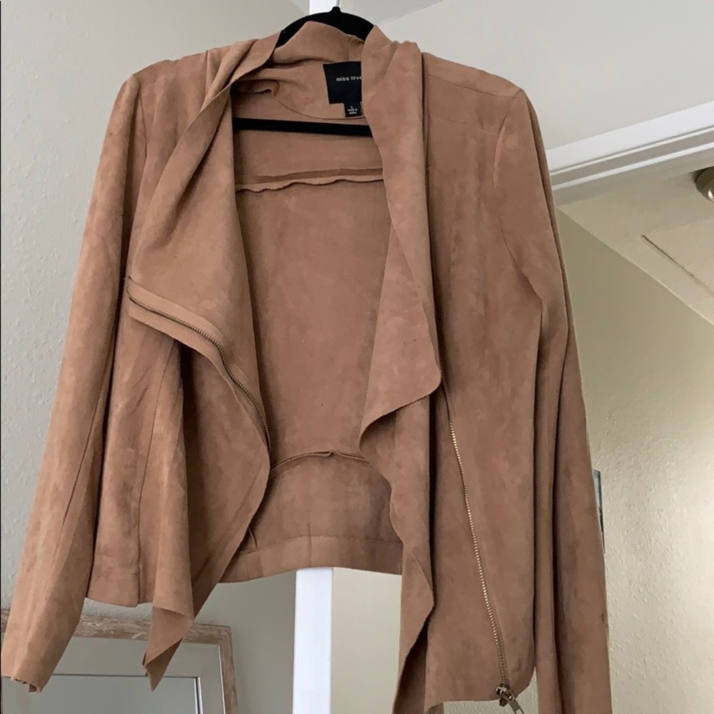 Faux suede Tan zippered cardigan